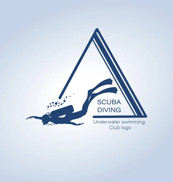 Tüplü Dalış. Sualtı yüzme. Amblem, kulüp logosu. Bir dalgıç silüeti. Spor dalış kavramı.