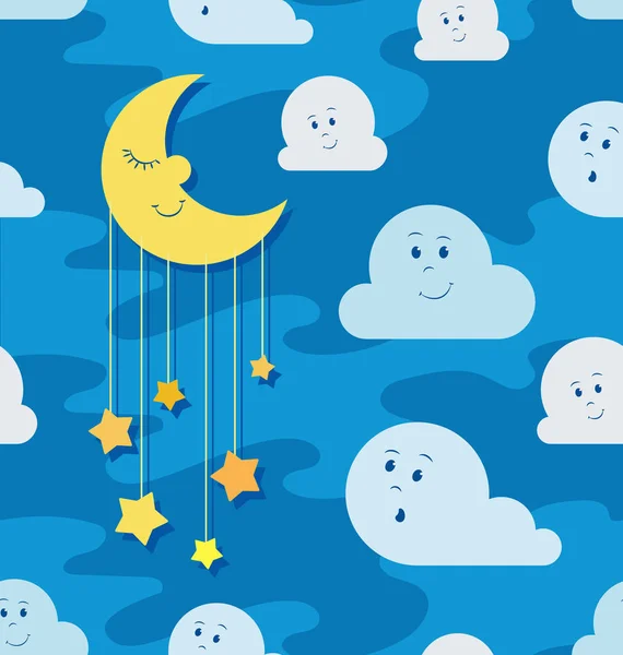 Maand Met Sterren Zwevende Wolken Naadloze Patterns Ontwerp Voor Baby — Stockvector