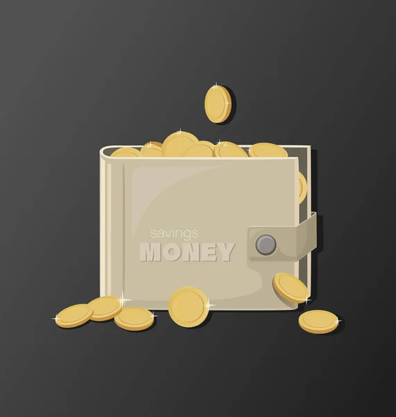 Бумажник, деньги. Сумочка. Золотые монеты. Икона. Деньги падают в открытый кошелек . — стоковый вектор