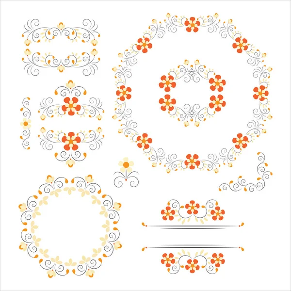 Orange flowers. Decorative frame, background. Vintage vector set. Floral elements for design of invitations. — Stock Vector