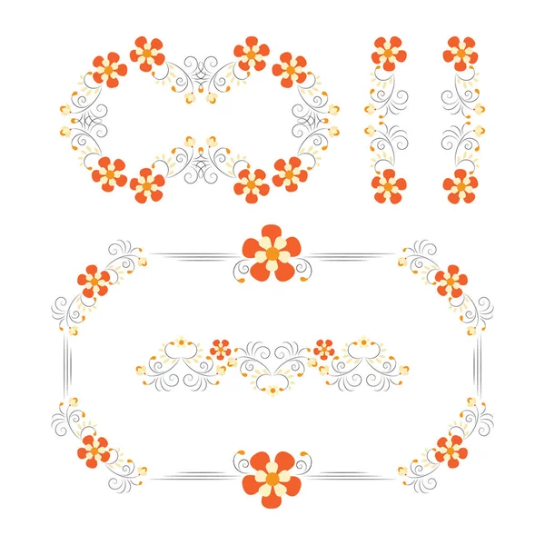 Orange floral decorative frame. Vintage vector set. Floral elements for design of monograms, invitations, frames — Stock Vector