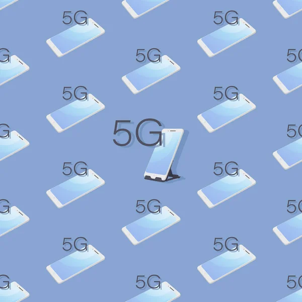 5g. Telefone inteligente isolado. Comunicação de negócios. Padrão vetorial sem emenda. Cinco geração de símbolo de internet . — Vetor de Stock