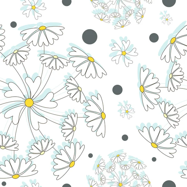 Patrón de flores de manzanilla. Diente de león. Fondo vectorial, patrón. Flores voladoras tiernas — Archivo Imágenes Vectoriales