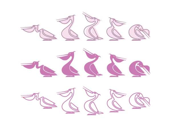 Legrační pelikánská silueta. Logo. Připravit. Vektorový izolovaný charakter. Růžový pták s obrysovou linkou. — Stockový vektor