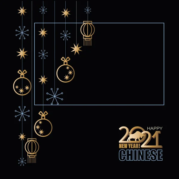 Onzin. Feestelijke lijst, slinger. Chinees Nieuwjaar 2021. Vectorbanner, wenskaart. Gouden stier — Stockvector