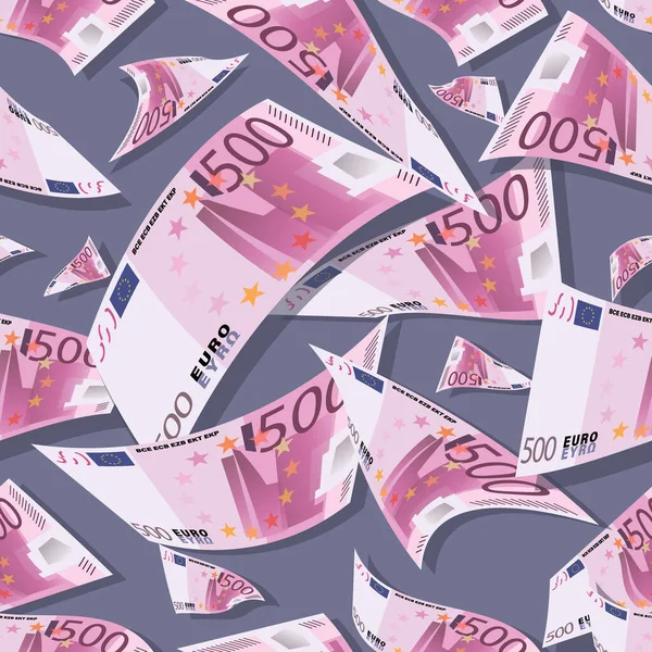 Een euro. Contante achtergrond. Geldpatroon. Vallen geld geïsoleerd op grijs. Vliegen met 500 euro. — Stockvector