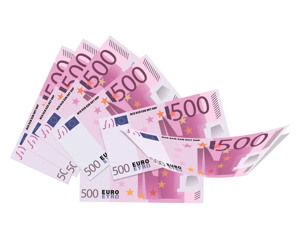 500 Euro biljetten. Contant. Vijfhonderd eurobankbiljetten geïsoleerd op witte achtergrond. Ontwerp voor een poster, business project. — Stockvector