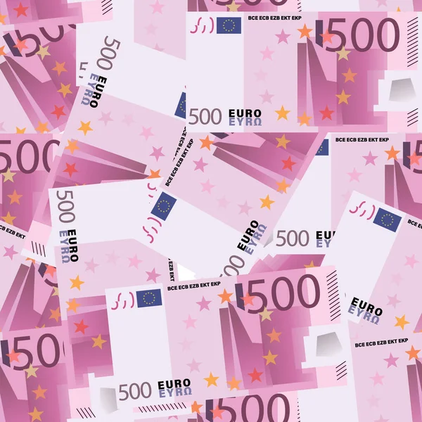 Ευρώ φόντο. 500 ευρώ χαρτονομίσματα. Μετρητά. Πεντακόσια τραπεζογραμμάτια ευρώ χωρίς ραφή. — Διανυσματικό Αρχείο