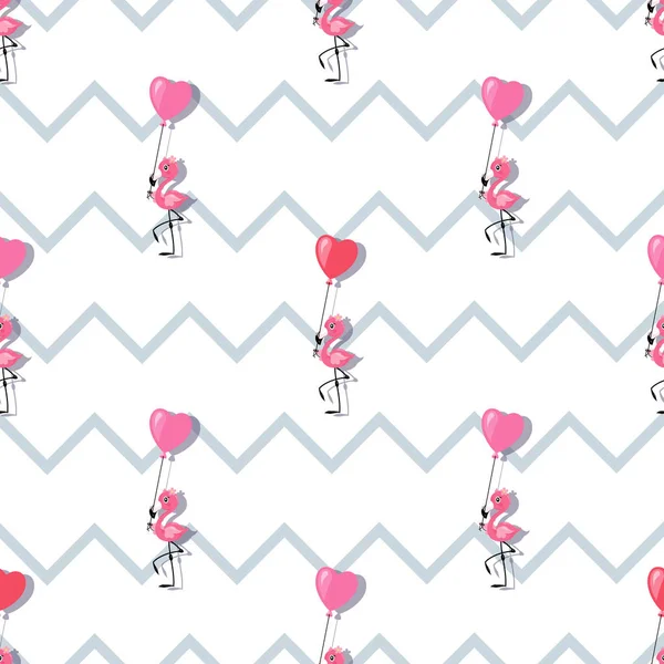 Kleine flamingo. Hartvormige ballon. Baby achtergrond. Kinderkleding, cadeaus, feestjes. — Stockvector