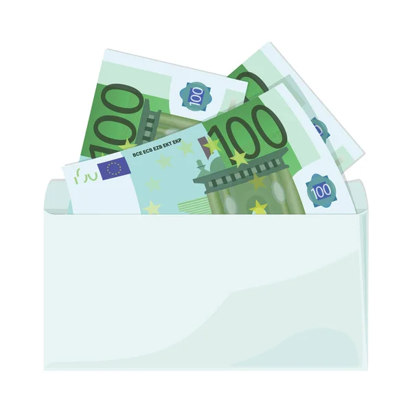 欧元。现金。100欧元的钞票钱在一个信封里。在白色背景上孤立的钞票。100欧元 — 图库矢量图片