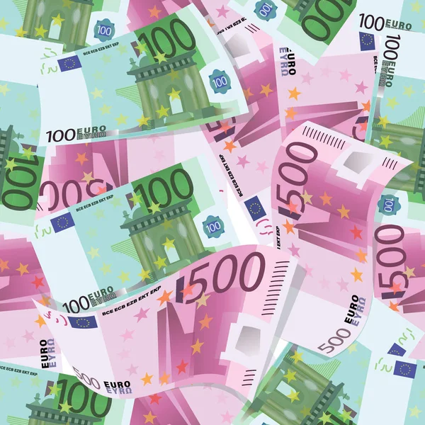 El euro. Antecedentes Billetes de 100, 500 euros. Patrón de dinero. Una pila de dinero. Billete de euro, la moneda miente. — Vector de stock