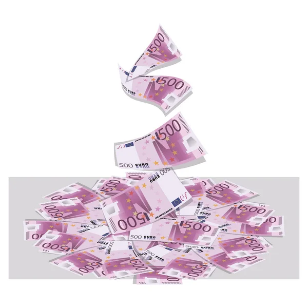 Πολλά λεφτά. Τραπεζογραμμάτια 500 ευρώ. Λεφτά, χρυσά νομίσματα. Ταμειακή συλλογή billfold σε λευκό φόντο. — Διανυσματικό Αρχείο