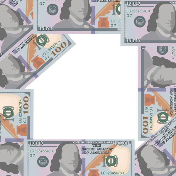 Cien Dólares Fondo Dinero Vectorial Cartel Marco Cuadrado Signo Dinero — Vector de stock