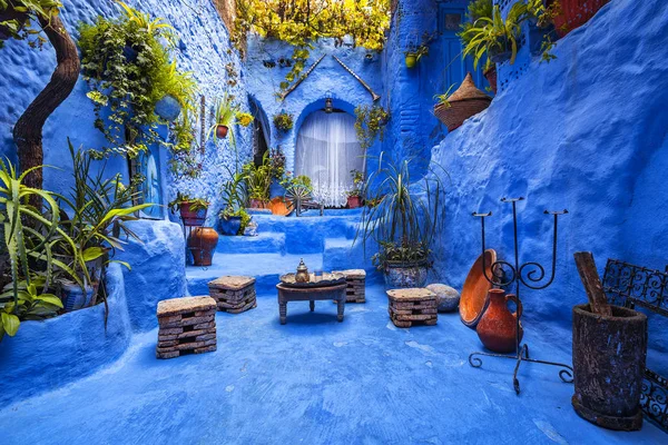 Fantásticamente Hermoso Patio Marroquí Chefchaouen Medina Ciudad Azul Marruecos Con — Foto de Stock