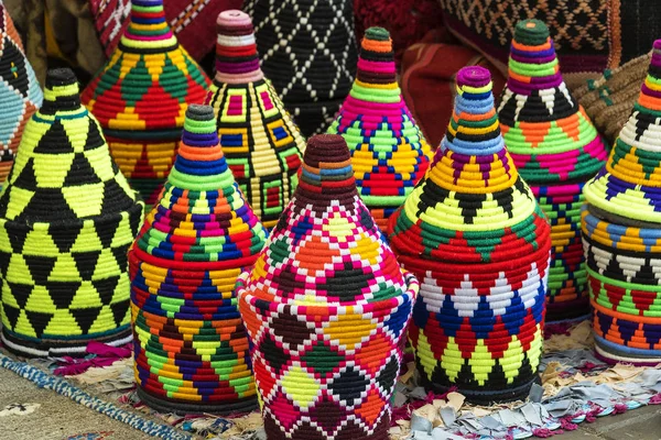 Lembranças Tecido Colorido Padrões Típicos Cores Para Venda Velha Medina — Fotografia de Stock