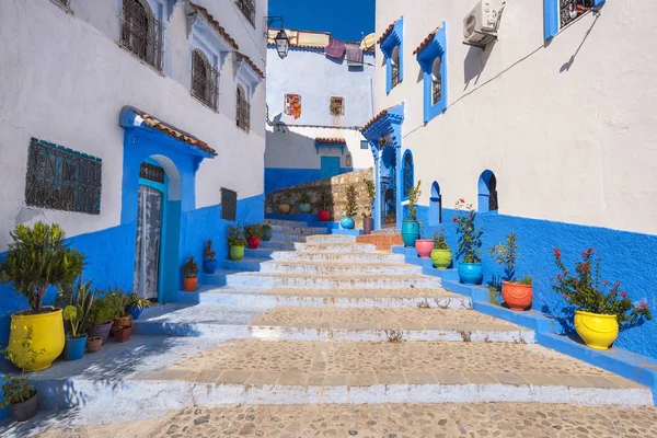 Ulice Schody Medíně Chefchaouen Maroko Chefchaouen Nebo Chaouen Známo Domy — Stock fotografie