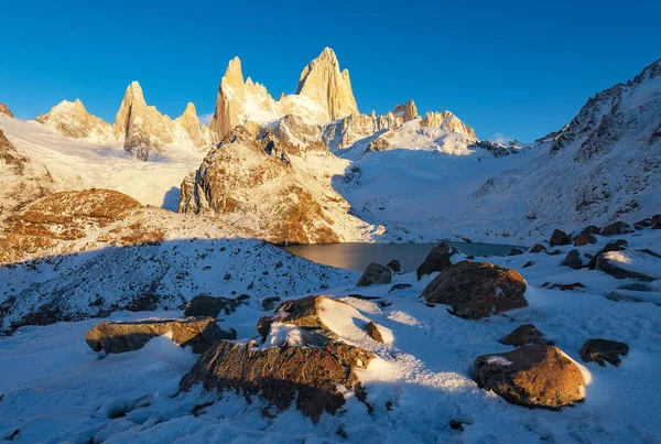 Fantastic Mountain Snow Landskap Med Fitz Roy Och Laguna Los — Stockfoto