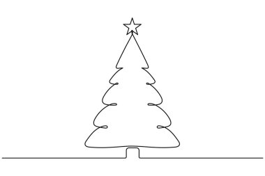 Noel ağacı. Sürekli bir çizgi çiziyor. Vektör illüstrasyonu Düzenlenebilir vuruş.