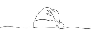 Noel Baba şapkası beyaz arka planda bir çizgi çiziyor. Vektör çizimi. Düzenlenebilir vuruş.