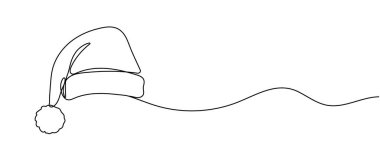 Noel Baba şapkası beyaz arka planda bir çizgi çiziyor. Vektör çizimi. Düzenlenebilir vuruş.