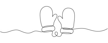 Mittens ile kış konsepti sürekli bir çizgi çizdi, düzenlenebilir vuruşlar düzenlenebilir vuruş.