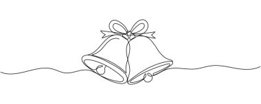 Sürekli bir Noel çanı çizgisi. Xmas şenlik süslemesi. Ökseotu ve düz çizgi şeklinde selamlama. Zarif logo düzenlenebilir felç. Doodle monoline vektör illüstrasyonu Düzenlenebilir vuruş.