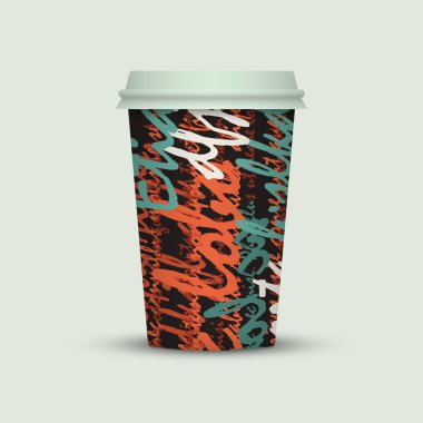 Işık arka plan üzerinde yaratıcı harflerle kahve fincanı 