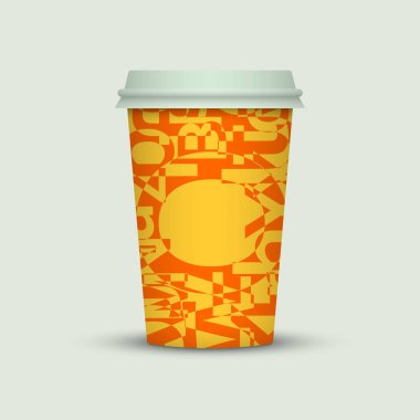 Işık arka plan üzerinde yaratıcı harflerle kahve fincanı 