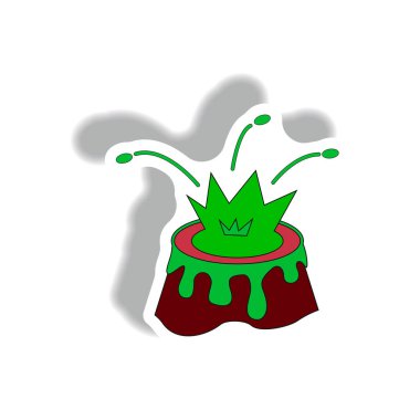 Kağıt etiket tarzı içinde patlayan yanardağ dağın tepesinde