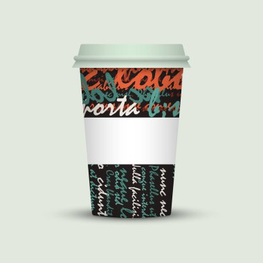 Işık arka plan üzerinde yaratıcı harflerle kahve fincanı 