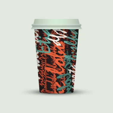 Işık arka plan üzerinde yaratıcı harflerle kahve fincanı 