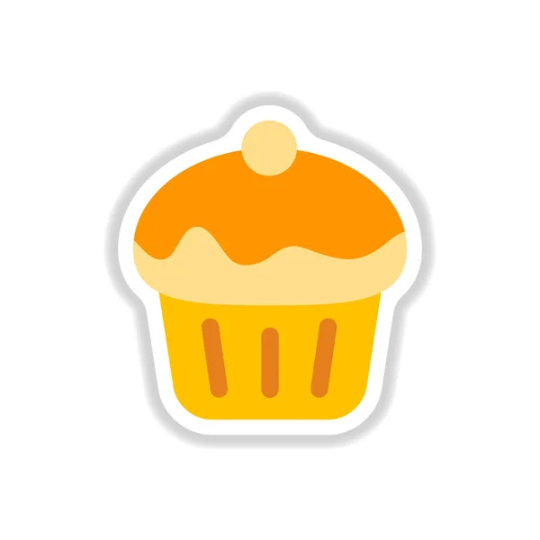 Vector Illustration Paper Sticker Style Cupcake — Stock Vector