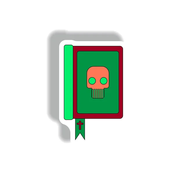 Halloween Antiguo Libro Magia Cráneo Estilo Etiqueta Papel — Vector de stock