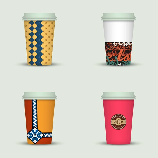 Conjunto Tazas Café Capuchino Creativo — Archivo Imágenes Vectoriales