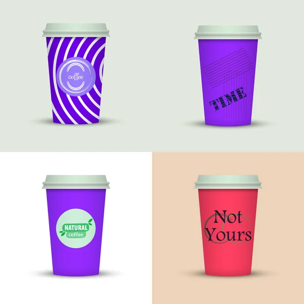 Set Diseño Creativo Tazas Café Para Llevar — Vector de stock