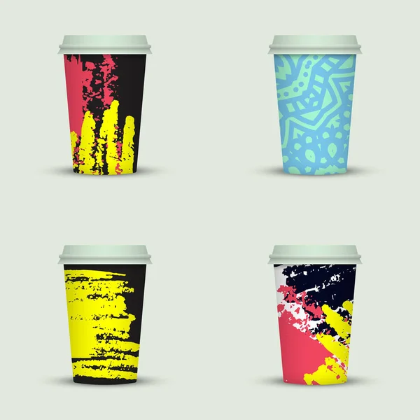 Ensemble Aquarelle Emporter Tasses Café — Image vectorielle