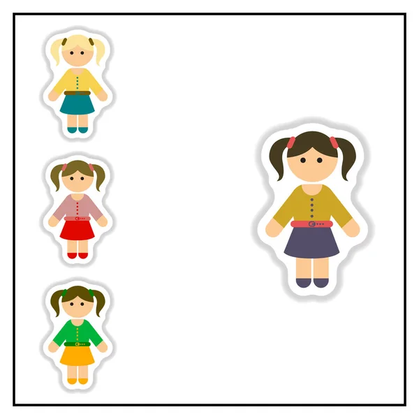 Collection Vector Illustration Paper Sticker Style Little Girls — Stock Vector