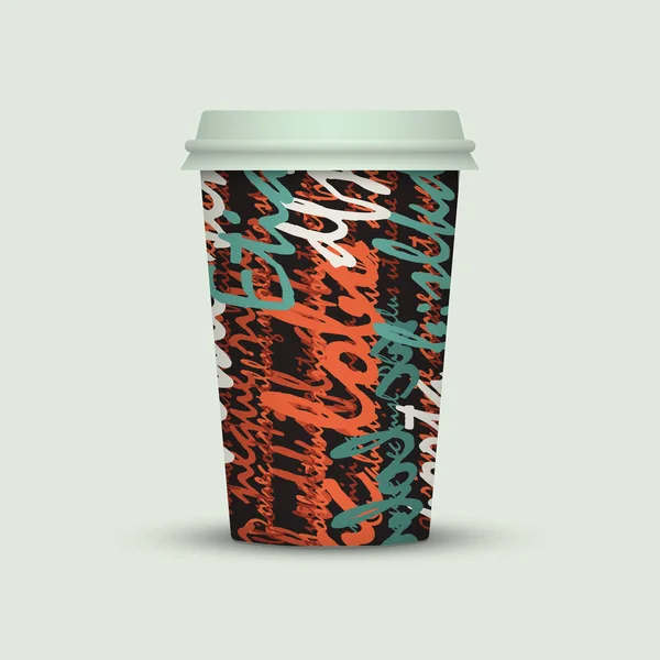 Işık arka plan üzerinde yaratıcı harflerle kahve fincanı 