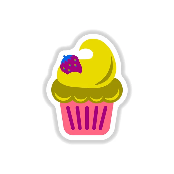 Vektor Illustration Sticker Stil Erdbeere Upcake — Stockvektor