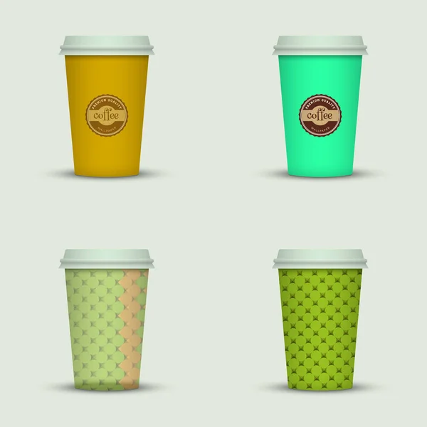 Conjunto Tazas Café Capuchino Creativo — Vector de stock