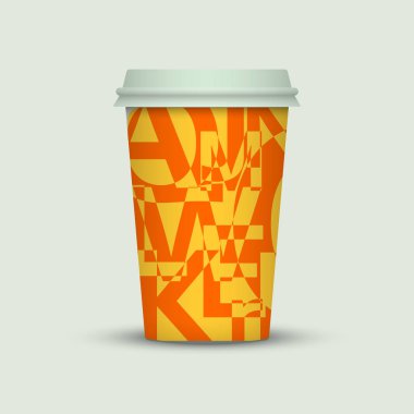 Işık arka plan üzerinde yaratıcı harflerle kahve fincanı 