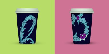 renk arka plan üzerinde iki kahve fincanı