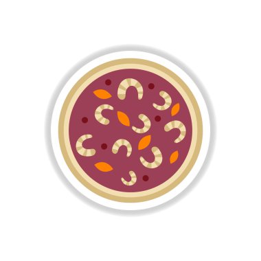 Karides pizza. Vektör çizim. basit pizza simge etiketi Üstten Görünüm