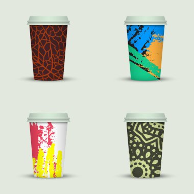 Suluboya kümesi kahve kupaları tasarım götürün.