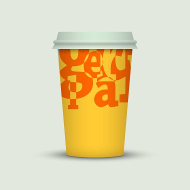 Işık arka plan üzerinde yaratıcı harflerle kahve fincanı 