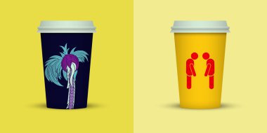 renk arka plan üzerinde iki kahve fincanı