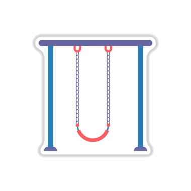 Vektör çizim kağıt etiket tarzı park Bahçesi ekipman çocuklar içinde salıncak