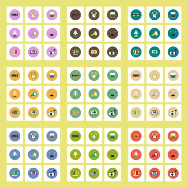 Renkli Daireler retro ev mobilyaları şık vektör simgeler koleksiyonu