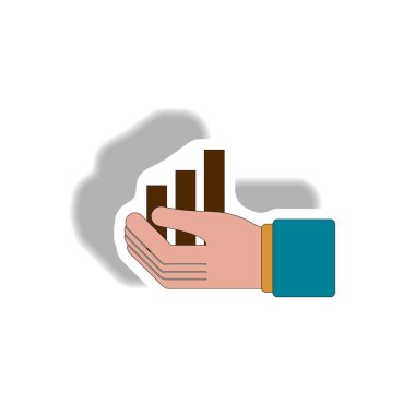 elinde kağıt etiket tarzı resimde sütun grafiği vektör grafik ve el bar