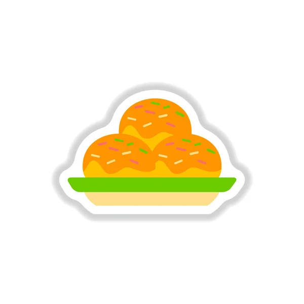 Ilustración Vectorial Papel Pegatina Estilo Delicioso Pastel Plato — Vector de stock